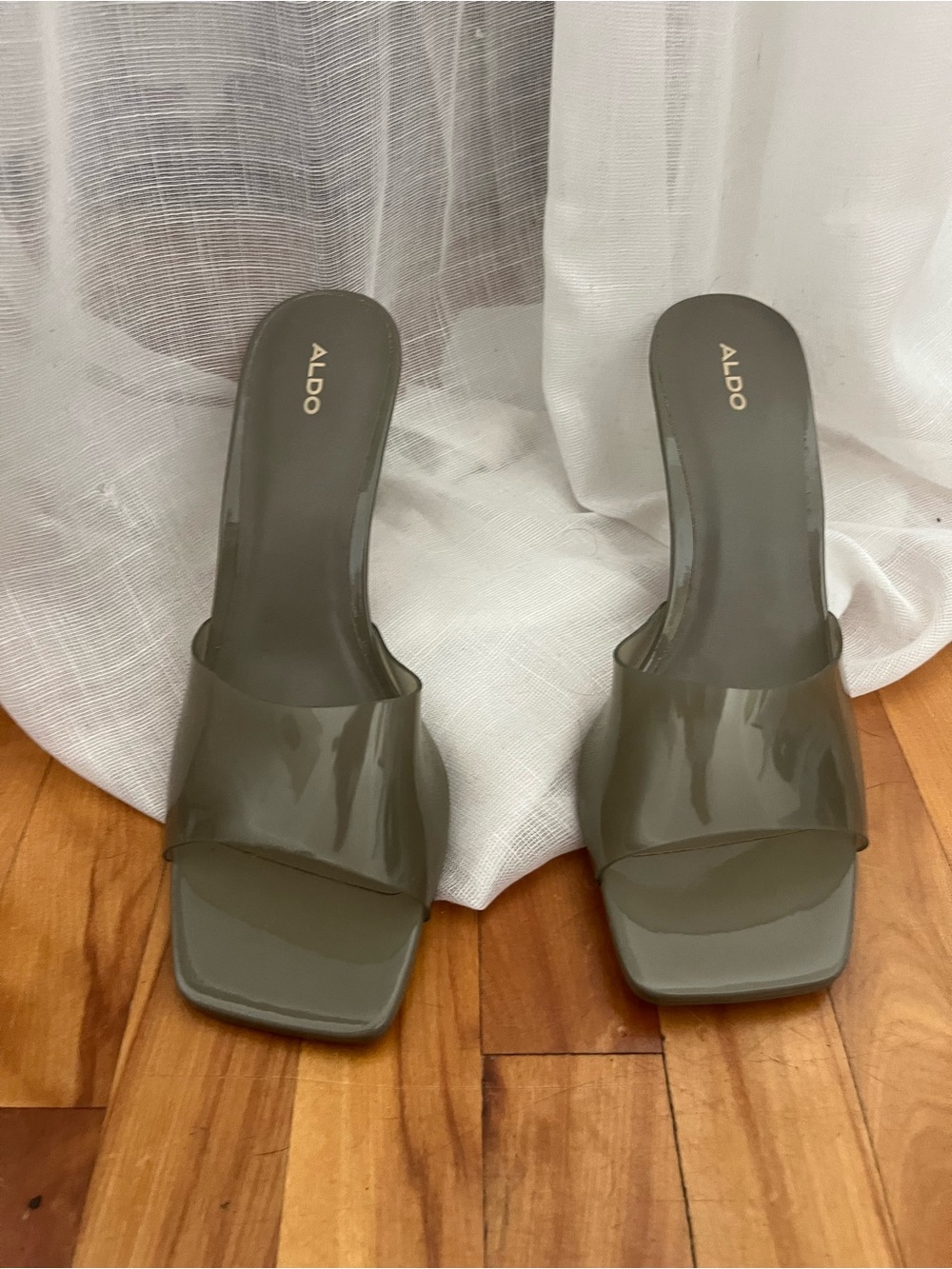 ALDO Olive Green Square Toe Slip-On Mules